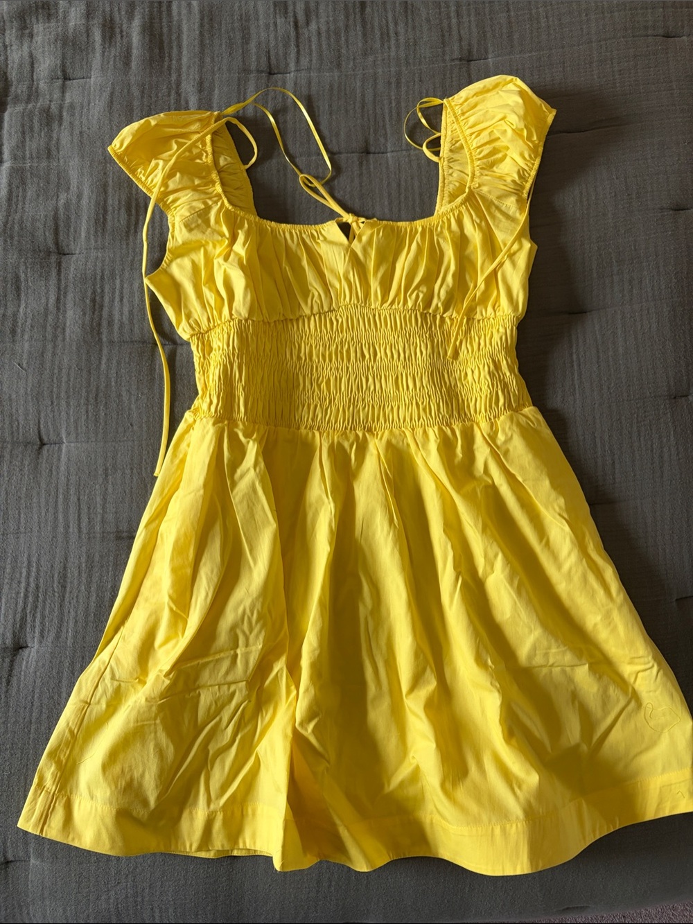 Anthropologie Bright Yellow Smocked Mini Dress